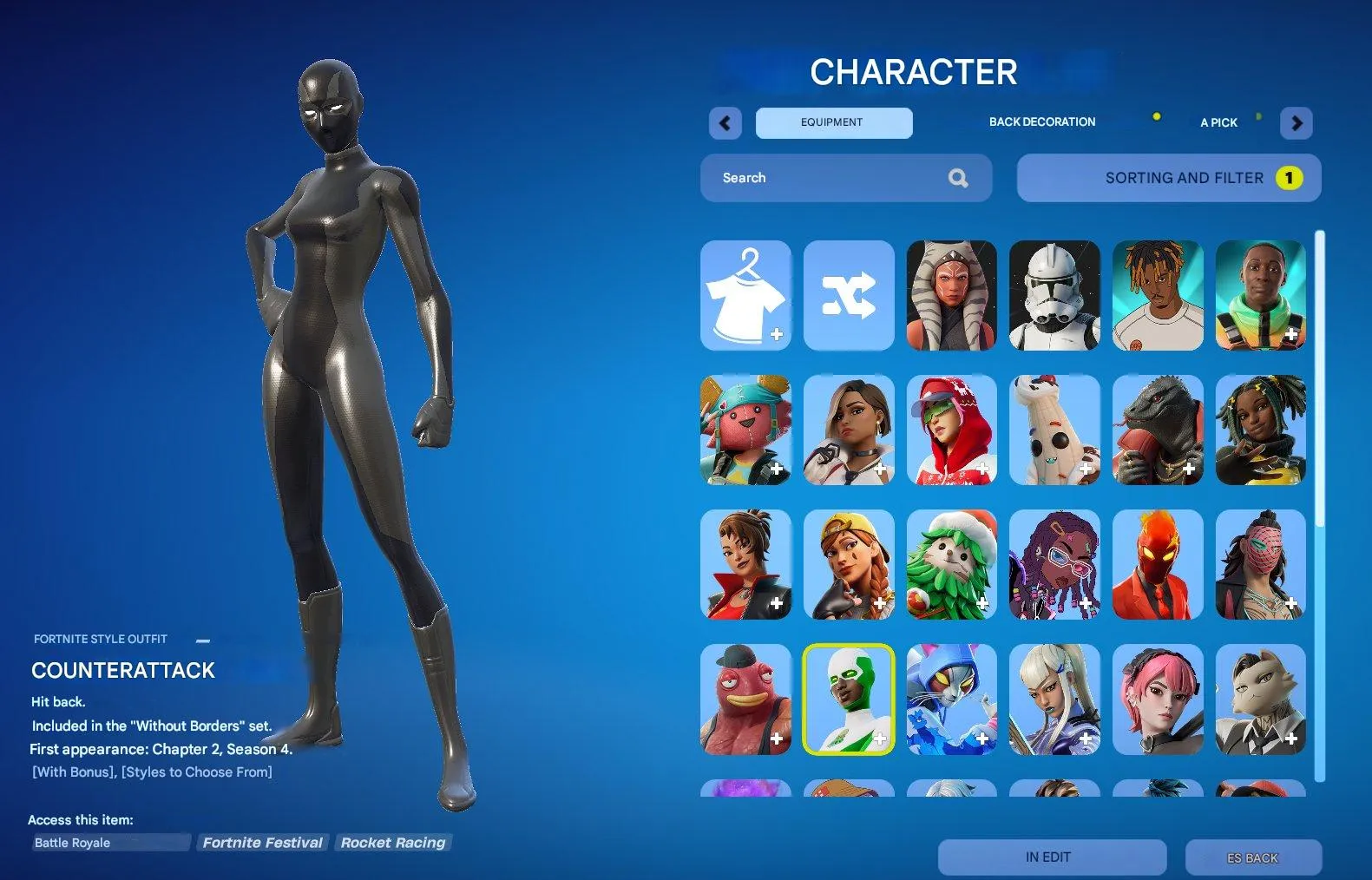 F1137 47 Outfits | PVE Access | Customs | Neconomy | Pickaxes 71 | Gliders 56 | Wraps 57 | Exclusive Styles 